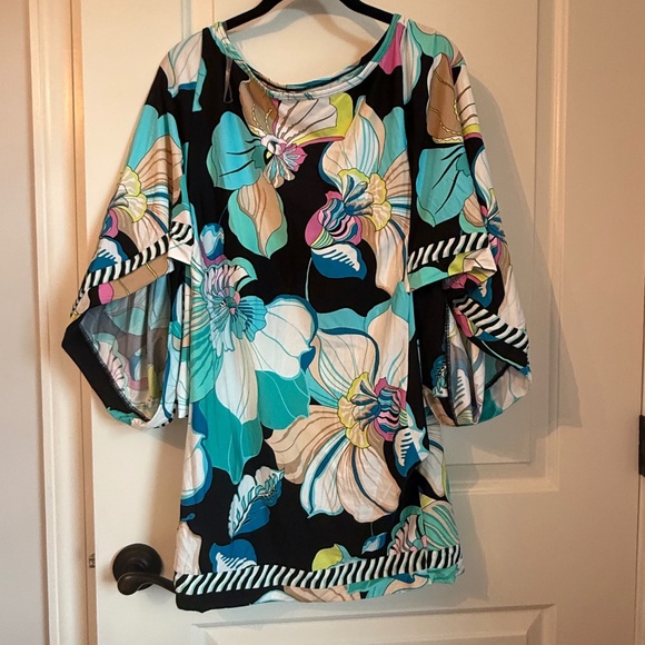 TRINA TURK SINTRA FLORA SWIMSUIT COVER-UP TUNIC MINI DRESS SMALL - Picture 3 of 13